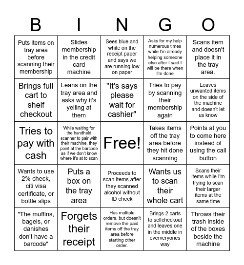 Costco Self Checkout Bingo Card