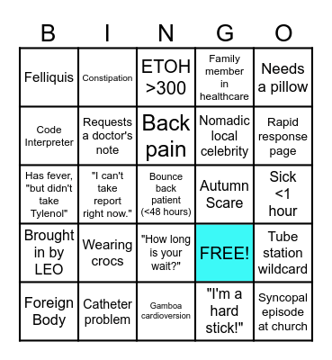 Sunday Funday ED Bingo Card