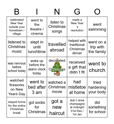 Winter Break Ice-Breaker Bingo Card