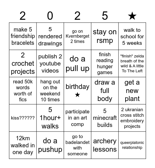 2025 bingo card <3 Bingo Card