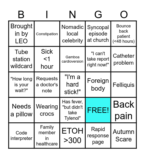 Sunday Funday ED Bingo Card