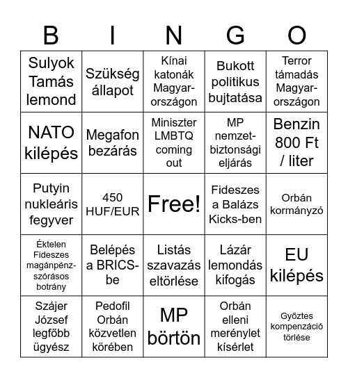 2025 Politikai Bingó Bingo Card