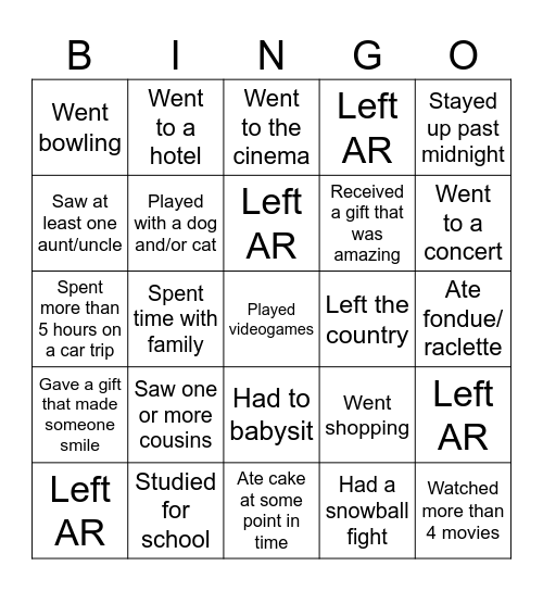 Over winter break...Find someone who.... Bingo Card