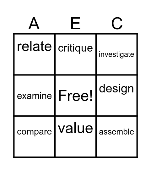 BLOOMS TAXONOMY BINGO Card