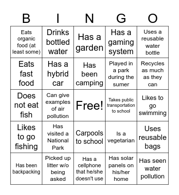 Environmental Science Icebreaker BINGO Card