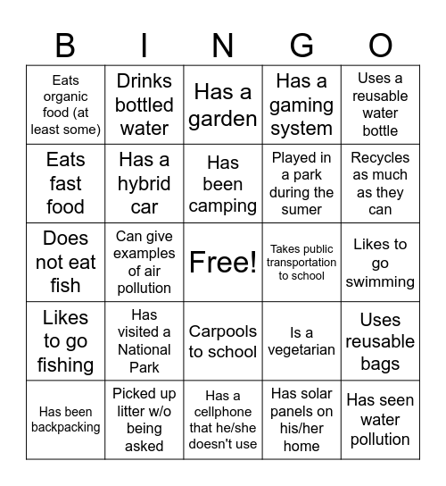 Environmental Science Icebreaker BINGO Card