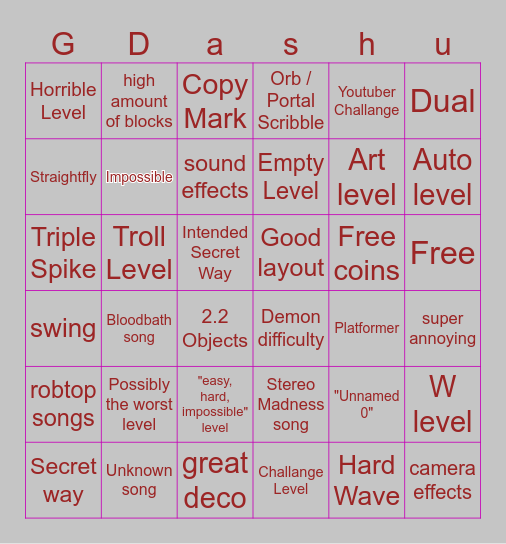 GD recent tab Bingo Card