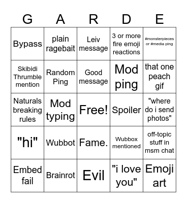 MSMODS bingo Card
