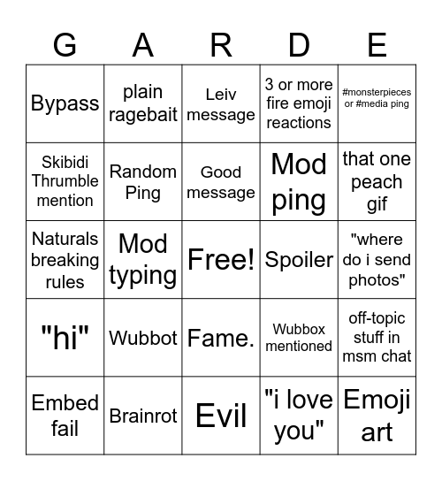 MSMODS bingo Card