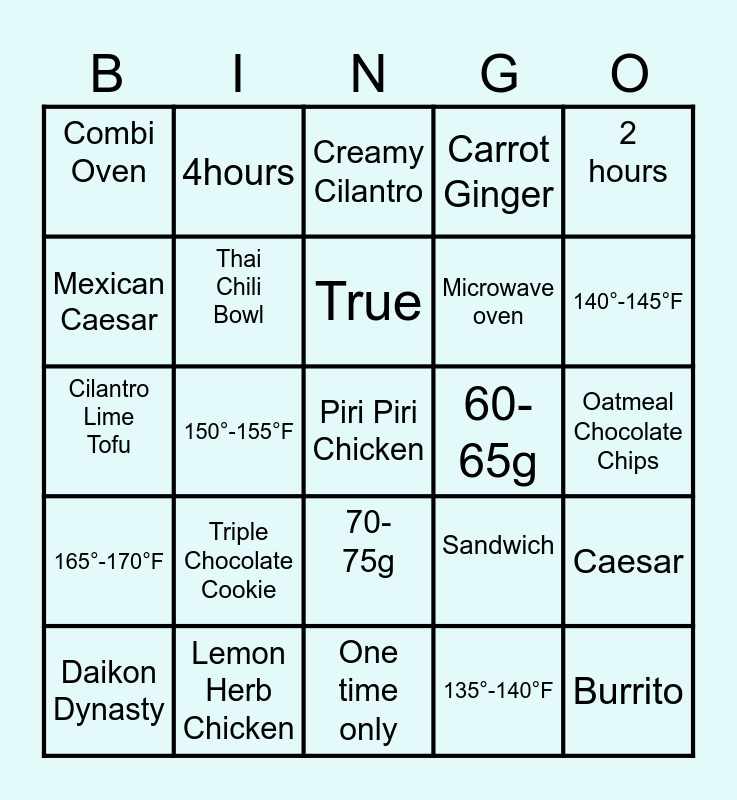 Food Focus Bingo Card