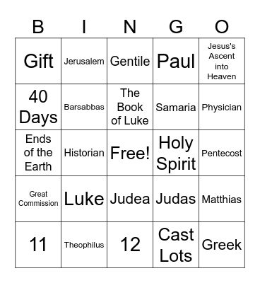 Acts Bingo Card