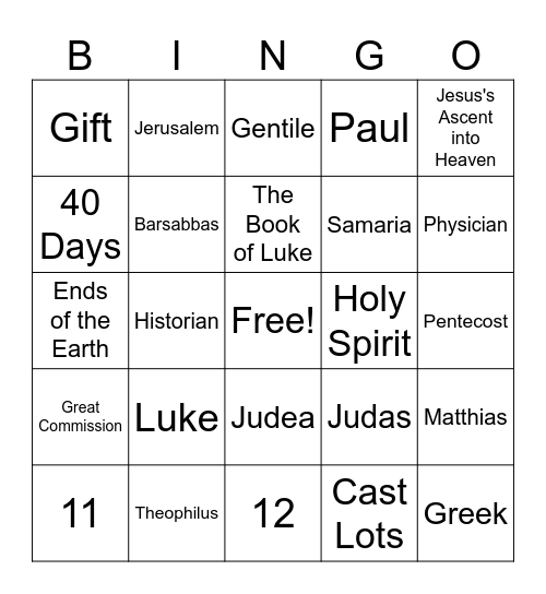 Acts Bingo Card