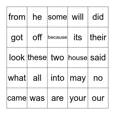 SITE WORDS Bingo Card