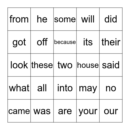 SITE WORDS Bingo Card