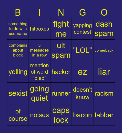 yapping card Bingo Card