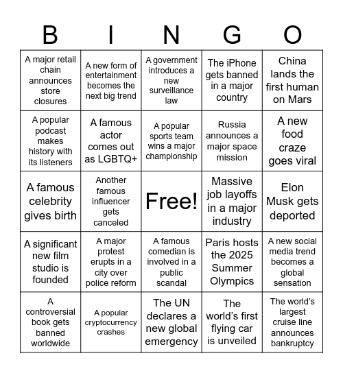 2025 Bingo Card