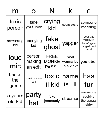 gorilla tag monke sheet Bingo Card