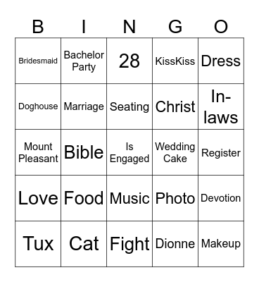 The Gordon's 28th Anniversary Bingo Card