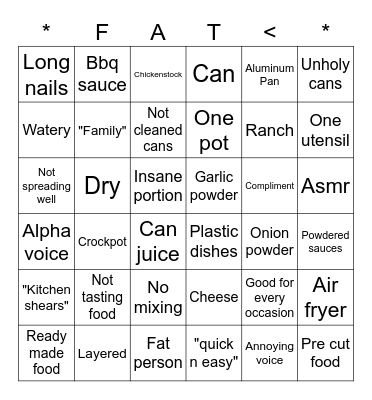 American Cooking Bingo Card