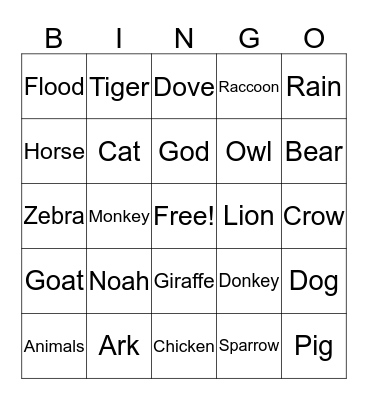 Noah's Ark Bingo Card