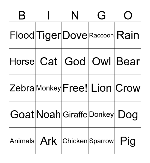 Noah's Ark Bingo Card