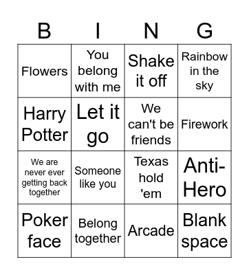 Muziek bingo 2025 Bingo Card