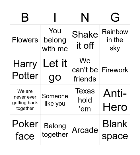 Muziek bingo 2025 Bingo Card
