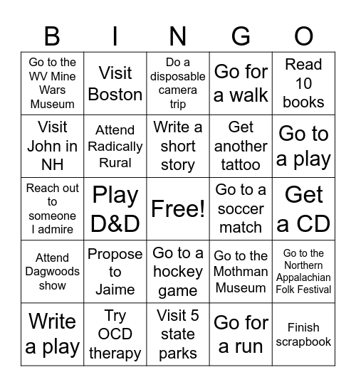 Aidan's 2025 Card Bingo Card