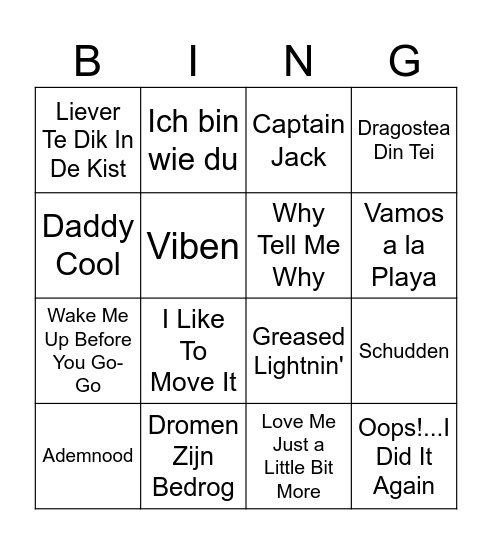 Foute Bingo Card