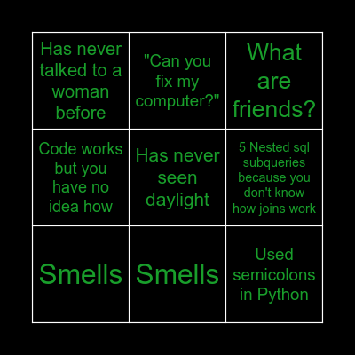 Computer Science Major Bingo Card