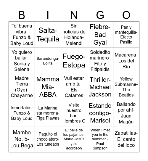 Bingo musical 2025 Bingo Card