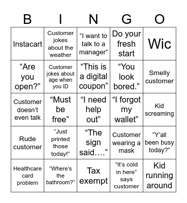 Kroger Bingo Cashier Edition Bingo Card