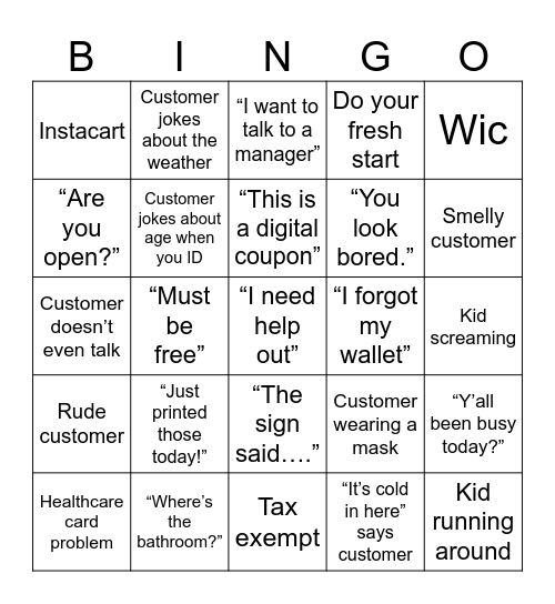 Kroger Bingo Cashier Edition Bingo Card