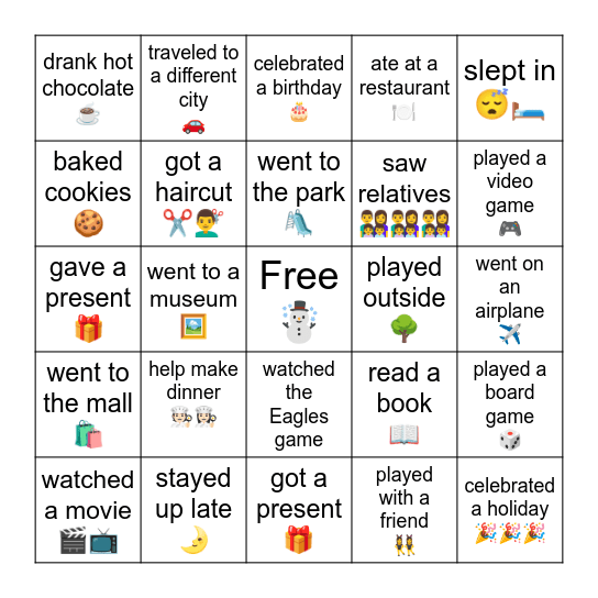 Winter Bingo Card