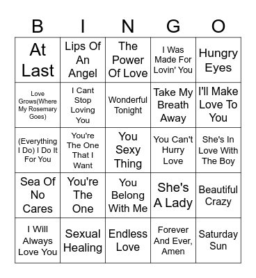 love song singo Bingo Card