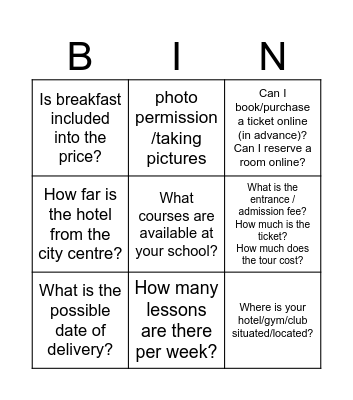 EGE Speaking task 2 Bingo Card