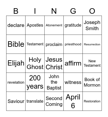 RESTORATION OF THE CHURCH Bingo Card