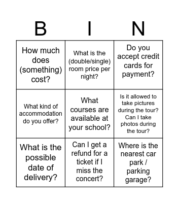 EGE Speaking task 2 Bingo Card