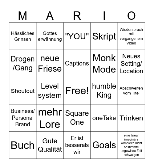 VIDEO BINGO Card