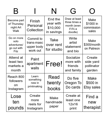 2025 Goals Bingo Card