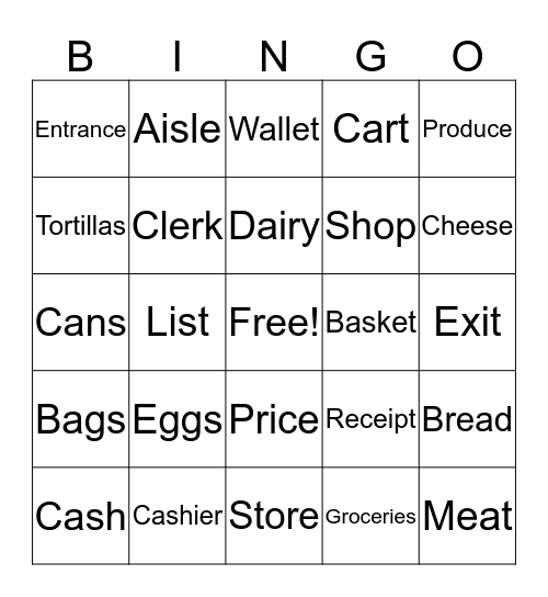 Grocery Bingo Card