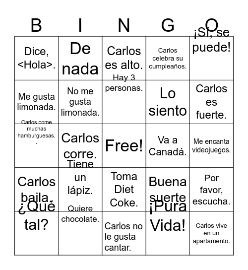 Clase de Español Bingo Card