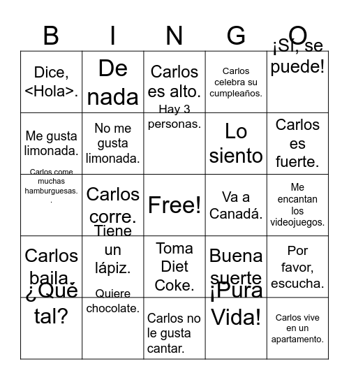 Clase de Español Bingo Card