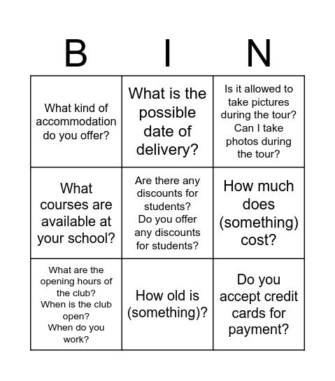 Untitled Bingo Card