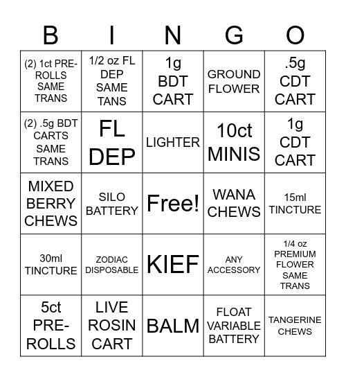 Level 1 Bingo Card