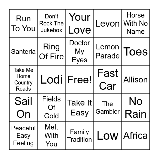 LMB 1/5/25 Bingo Card