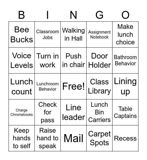 Mrs. Balsiger's Class Bingo Card