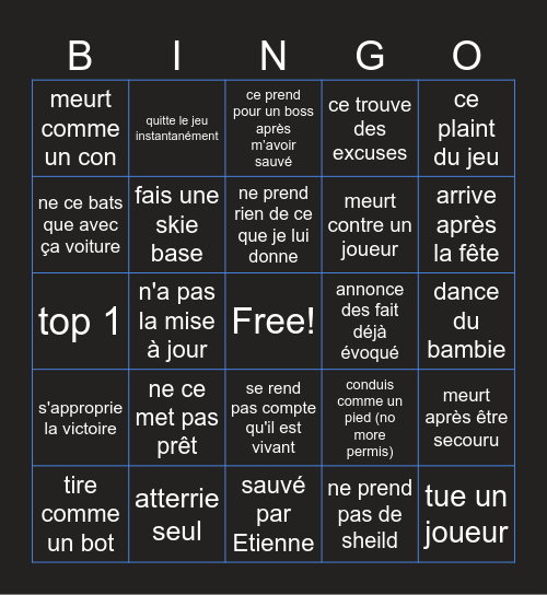 Théo et fortnite Bingo Card