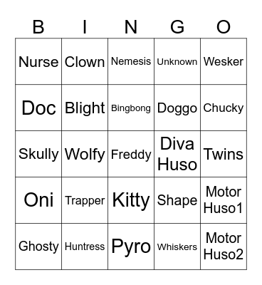 Killer Bingo DBD Bingo Card