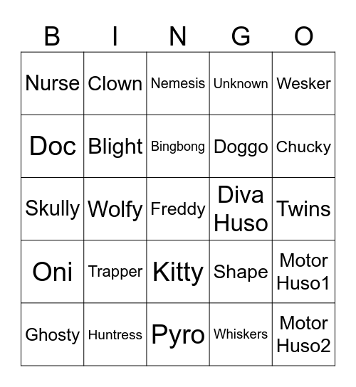Killer Bingo DBD Bingo Card